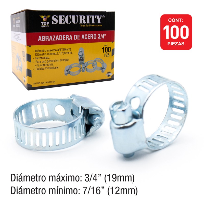 Abrazadera 3/4" 12mm-19mm. BOLSA 100 Pza