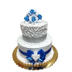 Cake con flores azules de dos pisos (para 25 Personas)