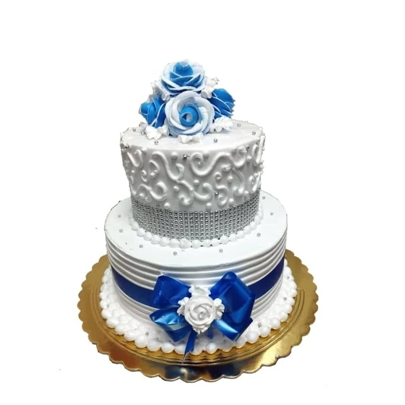 Cake con flores azules de dos pisos (para 25 Personas)