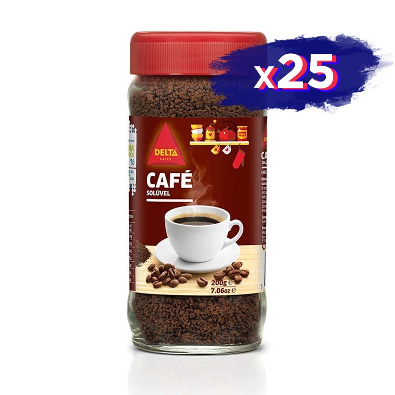 Disfruta del sabor intenso del Café Soluble Delta 200gr, pack de 25