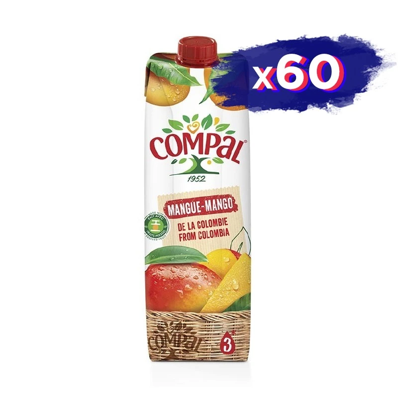 Jugo Compal de Mango Natural Colombiano - Pack de 60 (1Ltr. x 5 cajas)