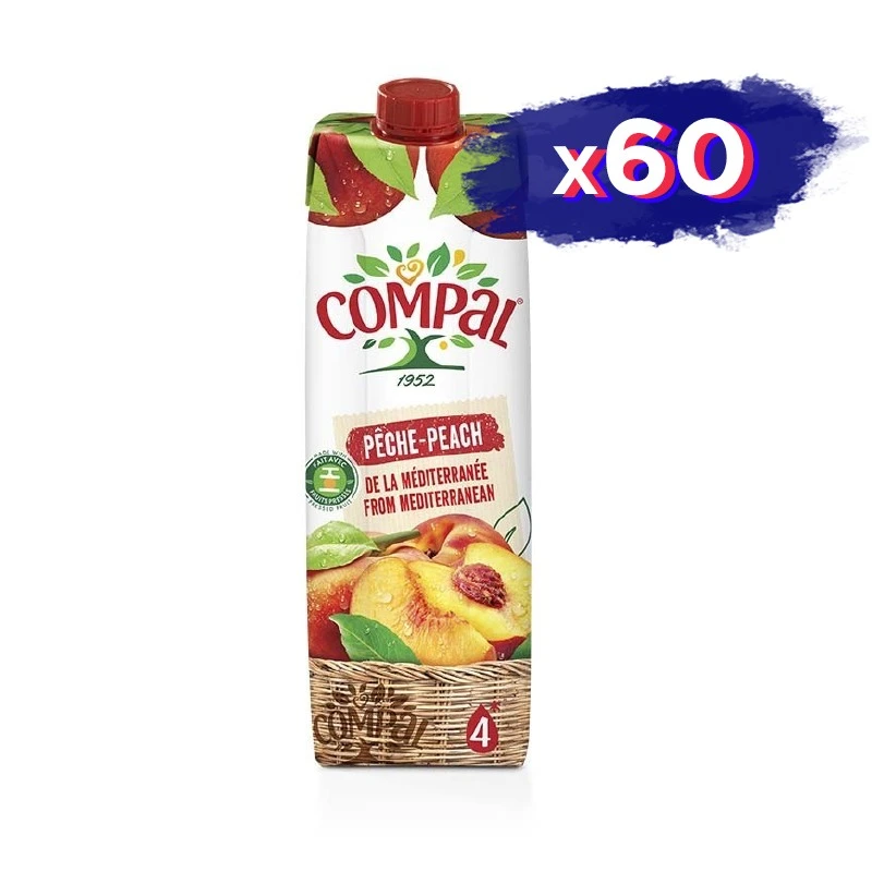 Pack Ahorro: 60 Unidades de Jugo Natural de Melocotón Compal 1L