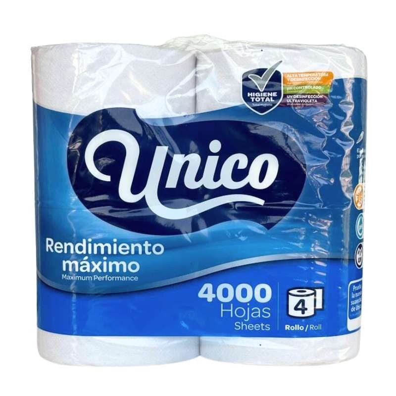 Papel Higiénico Único (Doble Hoja, 4 rollos)